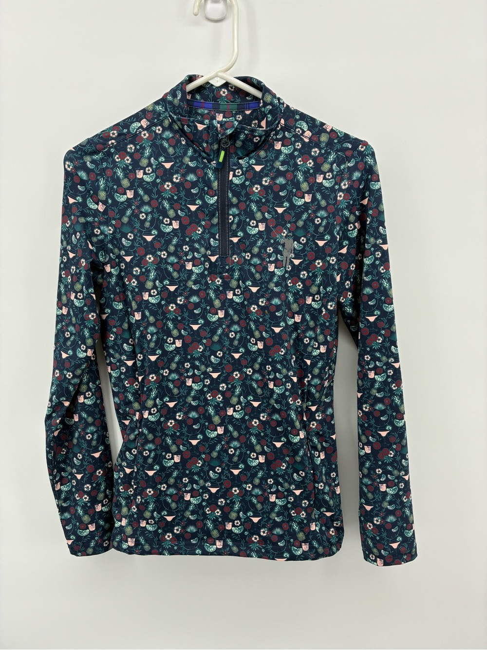 William Murray Golf Navy cocktail martini floral Quarter-Zip Long Sleeve Top